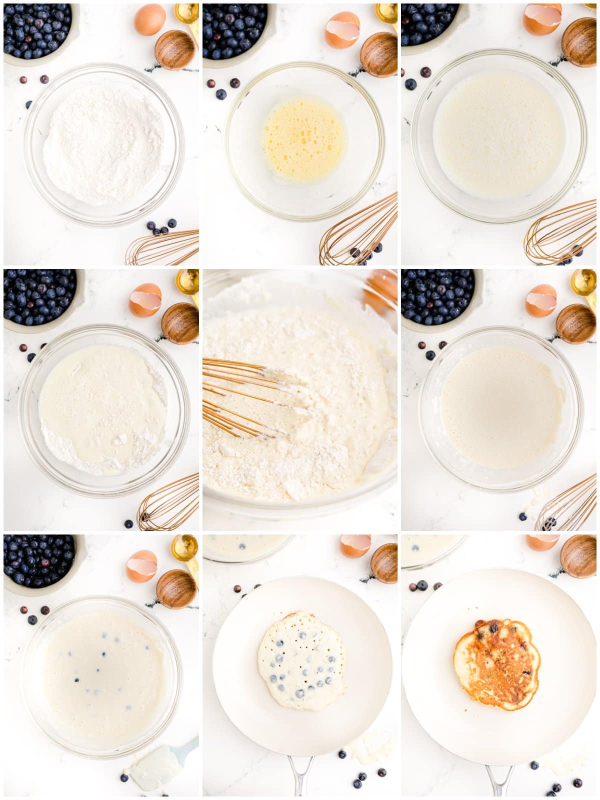 Step by step photos on how to make Fluffy Blueberry Pancakes.